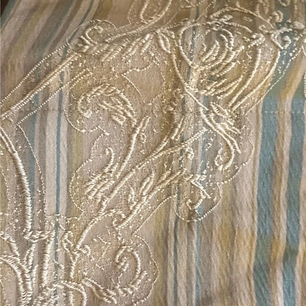 Croscill Home 2 Curtain Panels 40x84 Brocade Fabric Striped Blue Gold Damask
